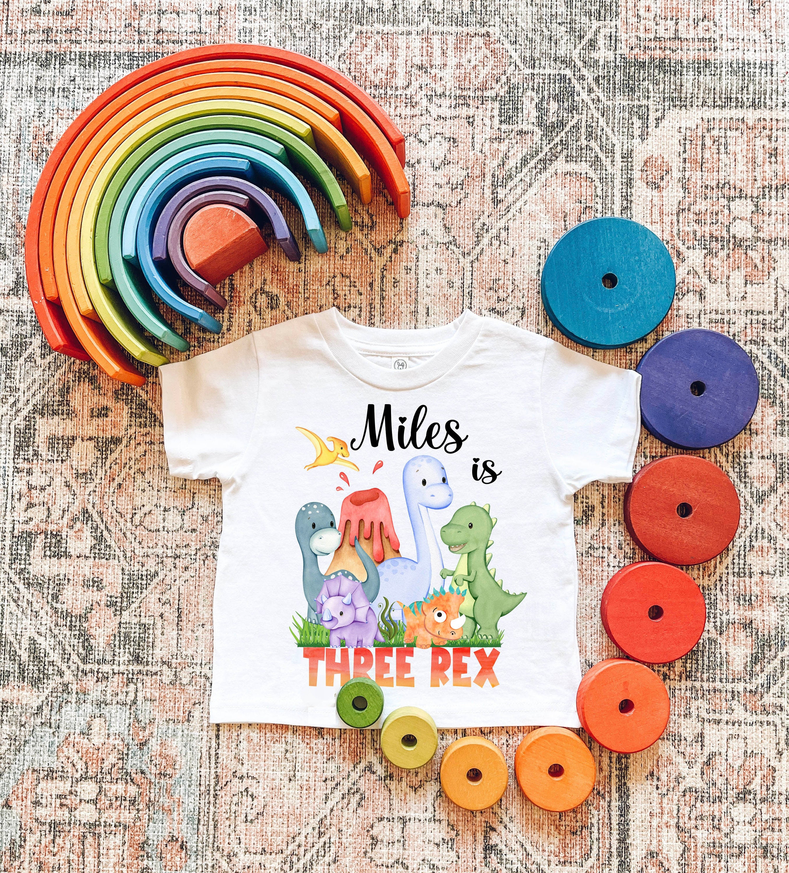 Three Rex Birthday Three Year Old Dino Birthday Shirt -