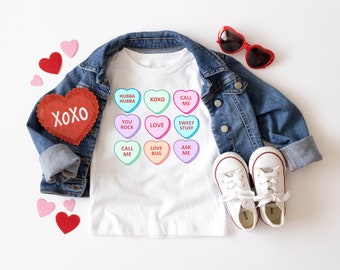 Candy Hearts Valentines Shirt, Toddler Girl Valentines T-SHIRT, Kids Valentines Day TShirt Little Valentines Day Gift for Girls