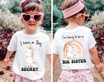 I have a Big Secret Big Sister Baby Clothes Sibling Baby Shirts Baby Shower Sibling Gifts Baby Girl Clothing CUSTOM DATE Big Sister Shirts