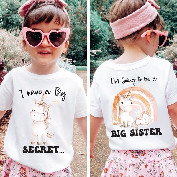 I have a Big Secret Big Sister Baby Clothes Sibling Baby Shirts Baby Shower Sibling Gifts Baby Girl Clothing CUSTOM DATE Big Sister Shirts