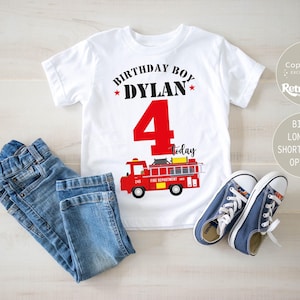 Birthday Boy Shirt 4th Birthday Boy Shirt  Forth Birthday Shirt - Fire Engine Birthday Shirt-  Fireman Birthday, Custom 4th Birthday Outfit