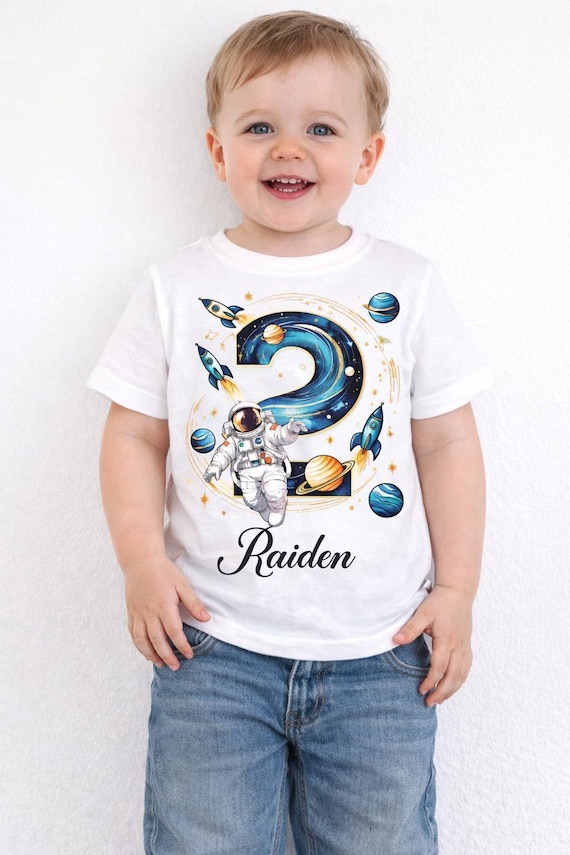 Personalized Space Birthday Shirt for Kids - Custom Outer Space Tee with Planets, Rocket and Astronaut, Unique Space Gift for Boys and Girls