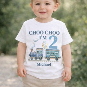 Choo Choo Ich bin zwei Geburtstags-Shirt für Jungen, personalisiertes Zug 2. Geburtstag-T-Stück, Kleinkind zwei zwei T-Shirt, zweiter Geburtstag Outfit Junge