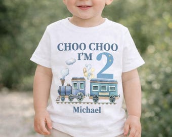 Choo Choo I’m Two Birthday Shirt for Boys, Personalized Train 2nd Birthday Tee, Toddler Two Two T-Shirt, Second Birthday Outfit Boy