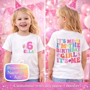 Personalisierte Geburtstagskind-Shirt mit dem Namen Alter | Ich bin das Geburtstagskind-T-Shirt | Kundenspezifisches Kindergeburtstag-T-Shirt für Mädchen Geschenk
