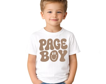Page Boy Shirt für Jungen Retro Hochzeit T-Shirt Neutral Smiley Kleinkind Tshirt Ringträger Outfit Kinder Zeremonie Top niedlichen Pageboy Geschenk