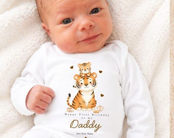 Personalised Happy Birthday Daddy Baby Romper Safari Tiger Bodysuit First Birthday Gift From Baby Custom Dad Keepsake Outfit Retrostate