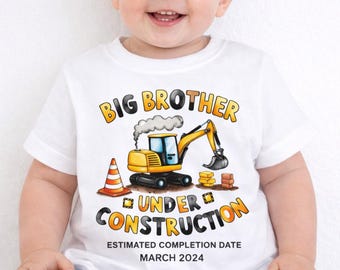 Big Brother Under Construction T-Shirt – Digger Theme Pregnancy Reveal Gift