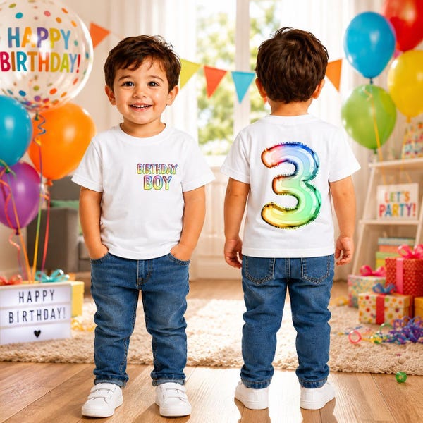 Personalized Birthday Boy Shirt Any Name Any Age, Custom Back Number Birthday Tee, Toddler Birthday Outfit Milestone Party Shirt
