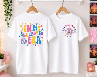 Benutzerdefinierte Sleepover Shirt für Mädchen, in meiner Sleepover Era T-Shirt, personalisierte Front Name Party Shirt, Geburtstag Pyjama Party Geschenk