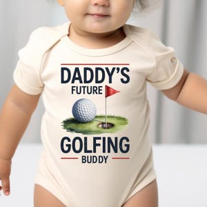 Daddy’s Future Golfing Buddy Baby Bodysuit with Golf Ball and Flag Design, Organic Cotton Sports Baby Outfit, Gift for Golf Loving Dads