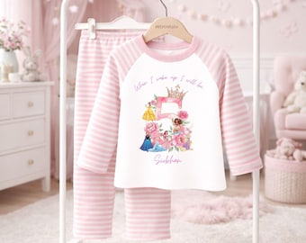 Personalised Pink Princess Birthday Pyjamas for Girls, Custom Age and Name PJ Set, Birthday Morning Keepsake Sleepwear, UK Only Gift