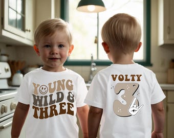 Personalised 3rd Birthday Shirt for Boys | Young Wild and Three Custom Name Tee | Groovy Toddler Birthday Gift