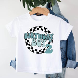 Birthday Boy Shirt - Retro Racing Theme with Checkered Design | Soft Cotton T-Shirt for Birthday Party Celebrations