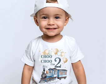 Choo Choo Train Birthday Shirt, Personalized 2nd Birthday Tee, Toddler Birthday Outfit, Boys Train Party Shirt, Custom Name Birthday Gift
