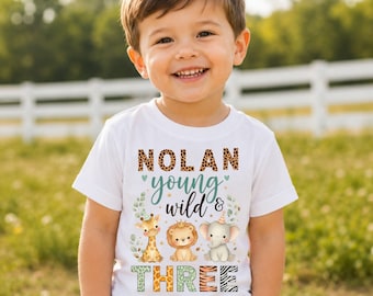 Young Wild and Three Birthday Shirt Safari Birthday Shirt Boys 3rd Birthday Shirt Kids Third Birthday Shirt 3rd Birthday Outfit Kids