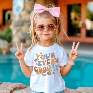 Four Ever Groovy, Groovy 4th birthday shirt, Retro hippie girl, Custom birthday shirt, Hippie child theme, Nostalgic theme, Flower power