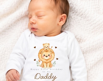 Personalised Happy Birthday Daddy Baby Outfit, Daddy First Birthday Gift From Baby, Safari Baby Romper, Birthday Bodysuit, Dad Keepsake Gift