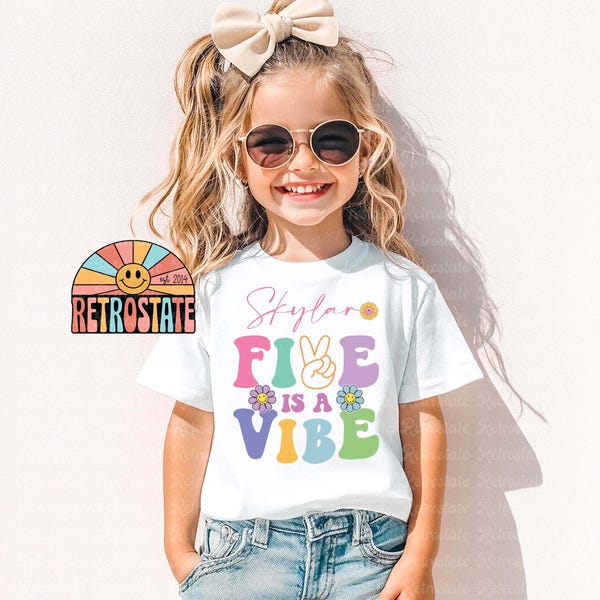 Retro 'Five is a Vibe' Tee - Custom 5th Birthday T-Shirt for Kids | Fun Boho Birthday Shirt