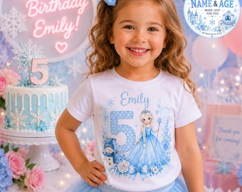 Personalised Ice Princess Birthday Shirt for Girls, Custom Name and Age Winter Princess Tee, Girls Birthday Top, Snowflake Princess Gift