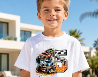 Personalized Monster Truck Birthday Shirt for Boys – Custom Name & Age Off-Road Racing T-Shirt – Kids Monster Truck Birthday Gift