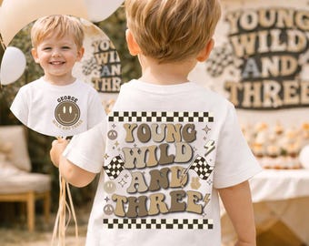 Personalized “Young Wild and Three” Birthday Shirt – Retro 3rd Birthday Tee with Name Print