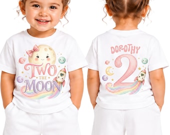 Girls 2nd Birthday Shirt, Personalised Two The Moon Tee, Custom Name Space Rocket Top for Toddler Girls, Birthday Party Gift