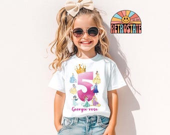 Princess Birthday Shirt Personalised with Name and Age | Custom Girl’s Birthday Tee | Princess Party Outfit for Any Age Girl