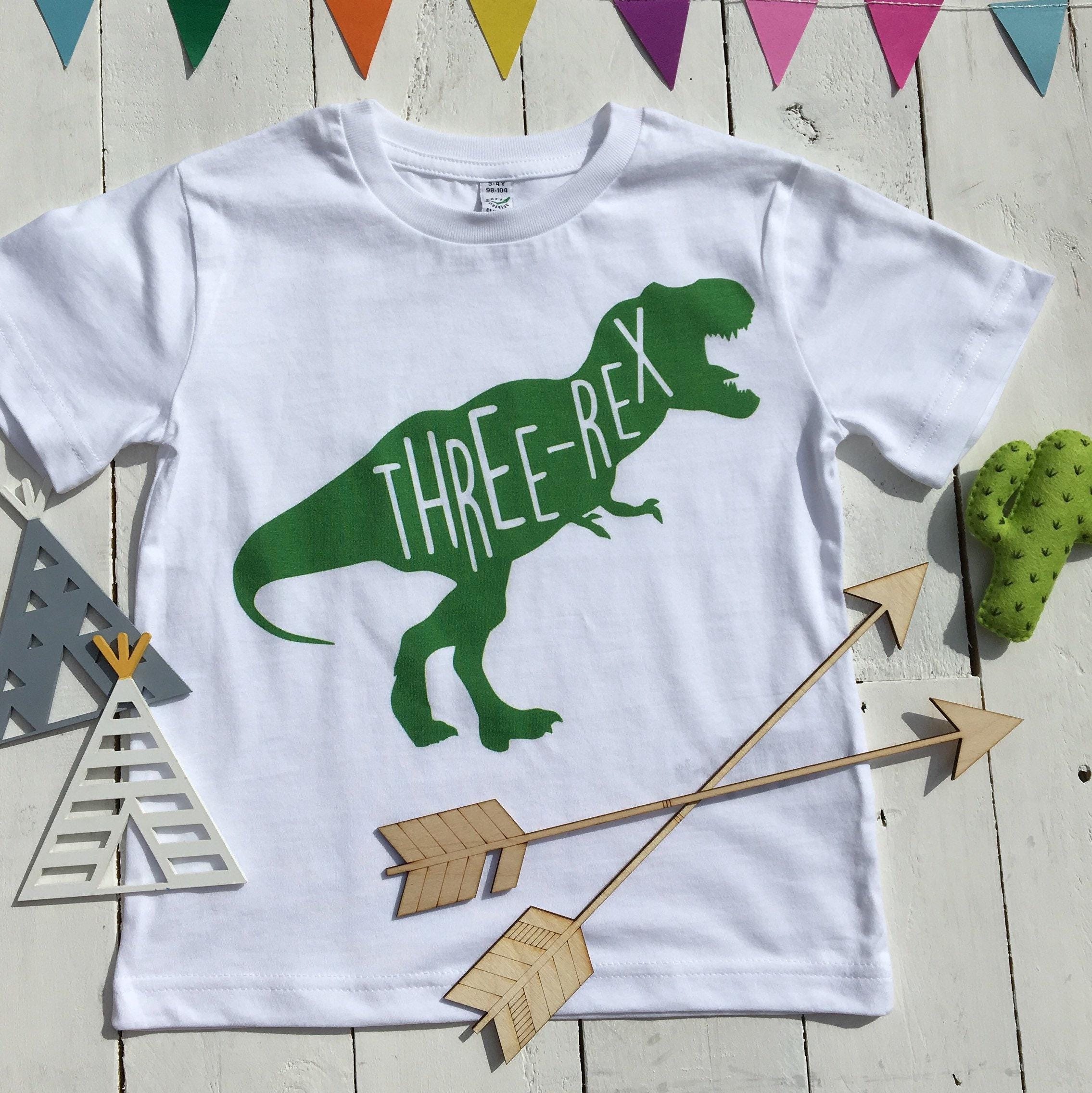 Third Birthday Shirt Three Rex Dino Theme Party T-shirt Long or