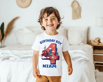 Personalized Superhero Birthday Shirt for Boys, Custom Name Age 4 T-Shirt, Kids Hero Birthday Outfit, Toddler Comic Book Party Tee Gift
