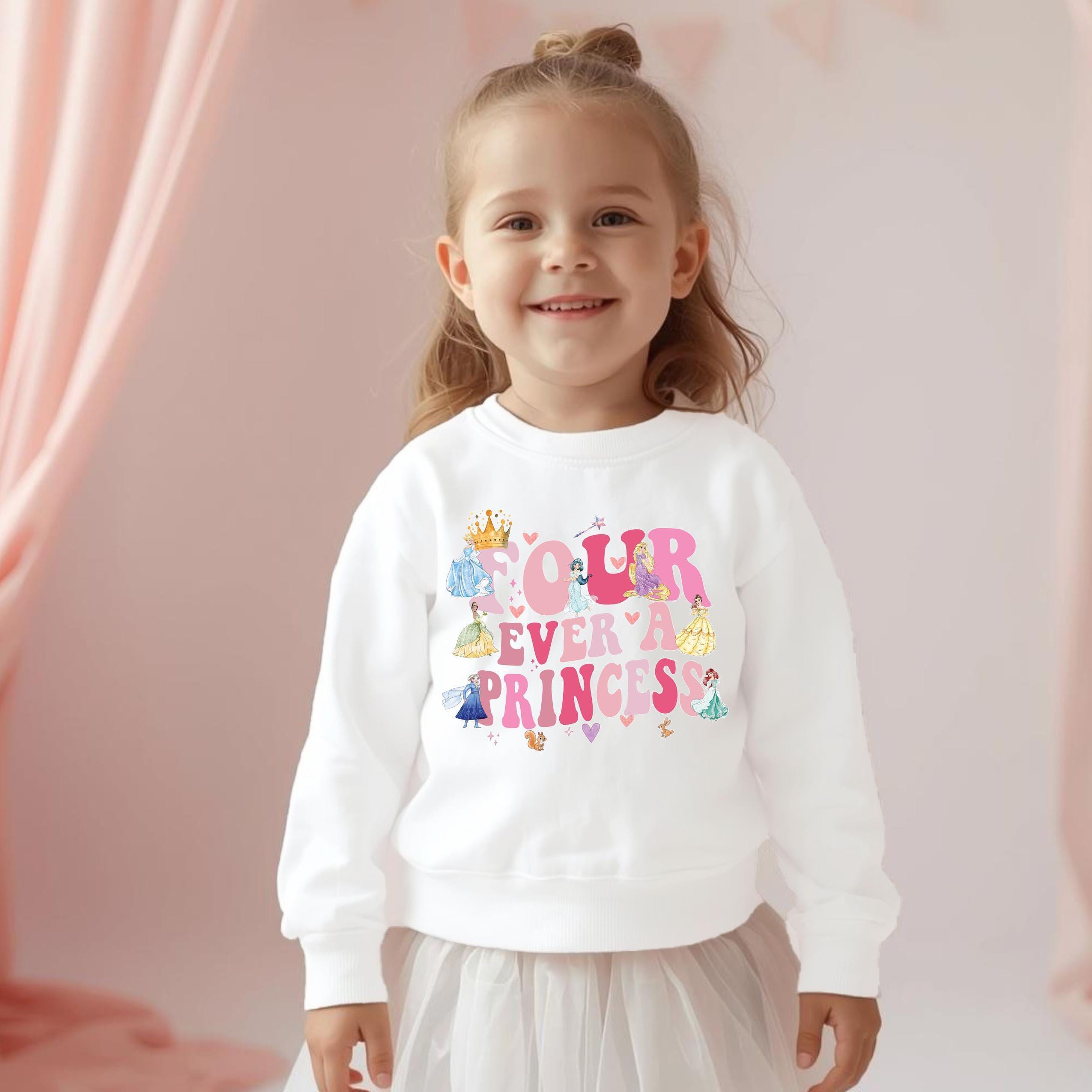 Four Ever A Princess Birthday Sweater For Girls - 4th Birthday Outfit Toddler Girl Princess Party Top - Custom Birthday Girl Jumper
