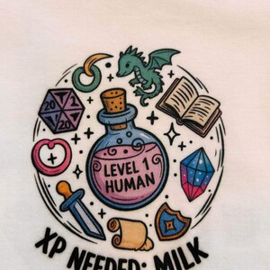 Level 1 Human Baby Grow XP Needed Milk Funny DnD Baby Shower Gift Custom Fantasy RPG Baby Vest for Gamer Parents Newborn Bodysuit image 5