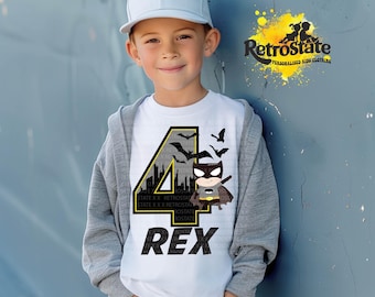 Personalized 4th Birthday Shirt for Boys, Superhero Theme Custom Shirt, My 4th Birthday Party Shirt, Hero Birthday Outfit for Kids