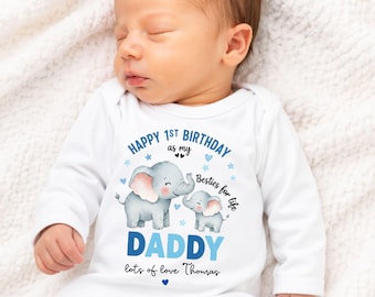Personalised Happy Birthday Daddy Baby Outfit, Daddy First Birthday Gift From Baby, Custom Safari Baby Bodysuit Dad Keepsake Gift