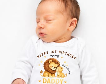 Personalised Happy Birthday Daddy Baby Outfit, Daddy First Birthday Gift From Baby, Safari Baby Romper, Birthday Bodysuit, Dad Keepsake Gift