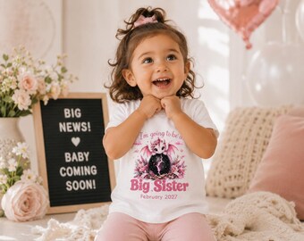 Große Schwester Schwangerschaft Ankündigung Shirt für Mädchen, Drachen Baby offenbaren T-Shirt, niedliches Sibling Ankündigung Shirt, Kleinkind Schwester Geschenk