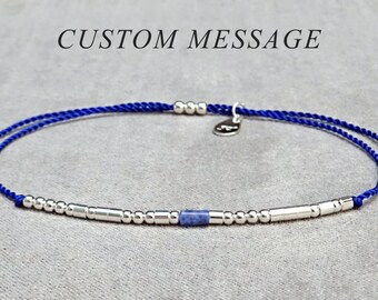 Bracelet personnalisé en code Morse avec tube de pierre précieuse Argent sterling Or / Or rose Père Cadeau Zodiac Bracelet Cadeau pour Homme Sœur Cadeau de Noël