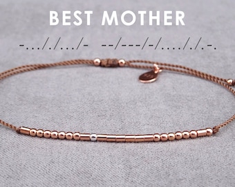 Meilleur cadeau de bracelet de code de Mère Morse pour la mère, maman, cadeau de fête des mères de maman meilleur cadeau de mère Sterling Argent/Or/Or rose/155-MCB