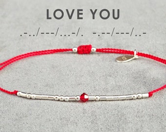 Love You Morse Code Bracelet Girlfriend Cadeau d’anniversaire pour femme, sœur, meilleur ami Valentine Gift Sterling Silver/Gold/Rose Gold/117-MCB