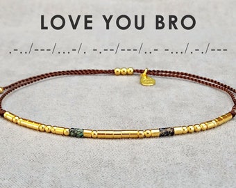 Love You Bro Morse Code Bracelet Brother Gift Custom Zodiac Bracelet avec tube de pierre précieuse Cadeau de Noël pour Brother Sterling Silver / 134-MCB