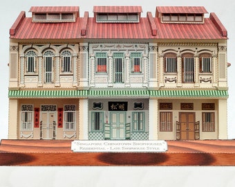 DIY 3D Paper Model - Singapore Chinatown Shophouse Kit 1