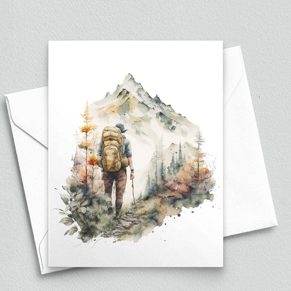 Tranquil Trek: Hiking Through Foothills Note Card - A2 Note Cards 110