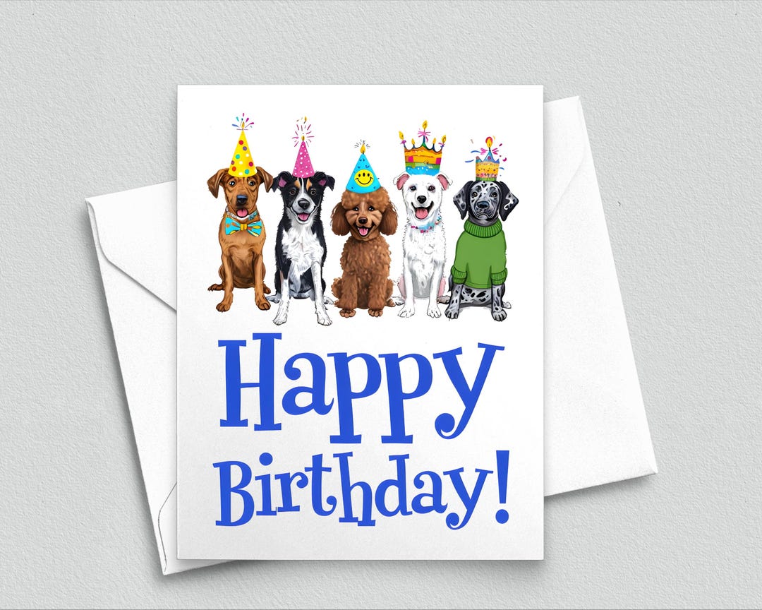 Happy Birthday Card With Adorable Party Dogs – Fun Dog-themed Birthday ...