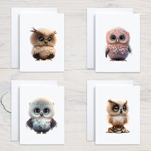 Cartes de correspondance Charming Owlets Baby Owl - Lot de 4 modèles - Notes du nid - Cartes de correspondance A2