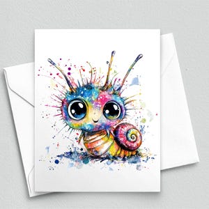 Carte de correspondance colorée escargot - carte de voeux aquarelle fantaisiste, carte vierge éclaboussures arc-en-ciel pour enfants, joie, juste parce que - carte de correspondance A2 586