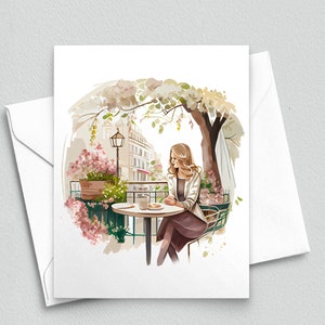 Serene Café Moments - Tarjeta de notas Spring Cafe - Tarjetas de notas en blanco A2 357