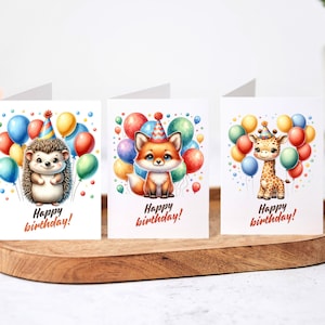 Schattige dieren verjaardagskaarten - 3 ontwerpen om uit te kiezen - grillige wensen voor een gelukkige verjaardag - A2-notitiekaarten