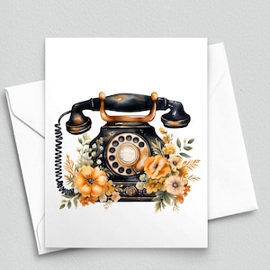 Telefonata floreale vintage - Biglietto per appunti nostalgici del telefono - Biglietti A2 vuoti 360