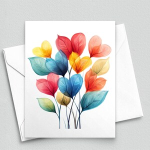 Carte de correspondance feuille coeur coloré - aquarelle feuilles arc-en-ciel carte de voeux, amour, amitié, pensée de vous - cartes de correspondance vierges A2 584
