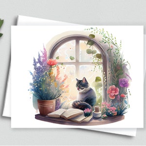 Serene Watch: Cat Amid Blooms Notitiekaart - Notitiekaarten A2 099